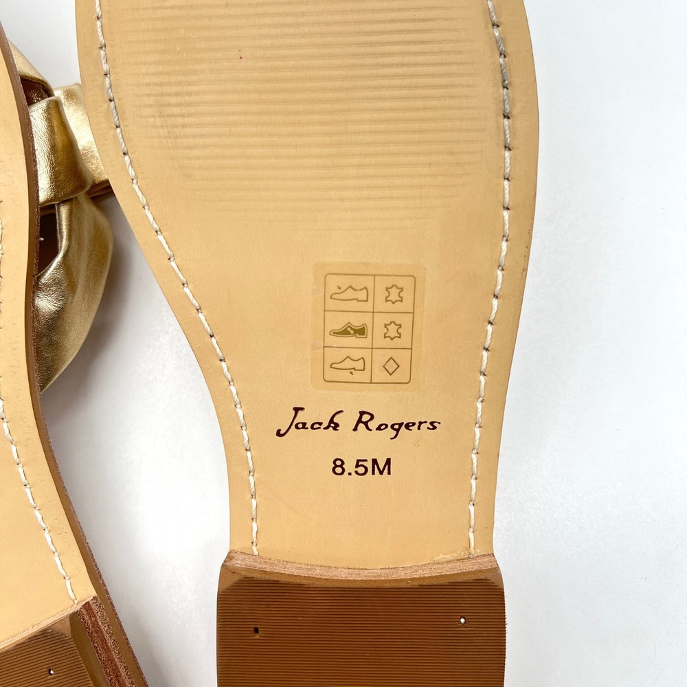 JACK ROGERS Brightly Bow Sandal Womens 8.5 Gold Nappa Leather Slip On Slide Flat - Picture 8 of 13
